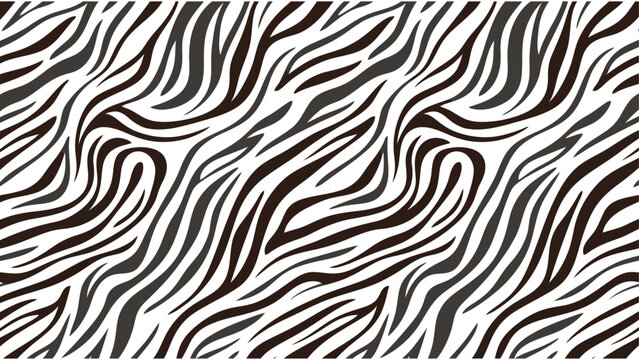 Seamless zebra print pattern with black and white organic wavy stripes for textile design