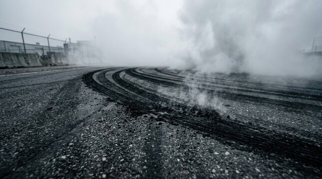 A textured asphalt surface with tire marks used as a background for layouts and design projects