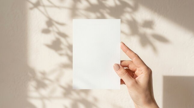 A blank holiday postcard mock-up for greeting card projects held by a person