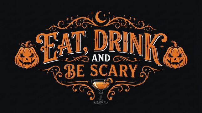 Embrace the spooky season with 'eat drink be scary' a halloween typography design for festive celebrations and creepy decorations