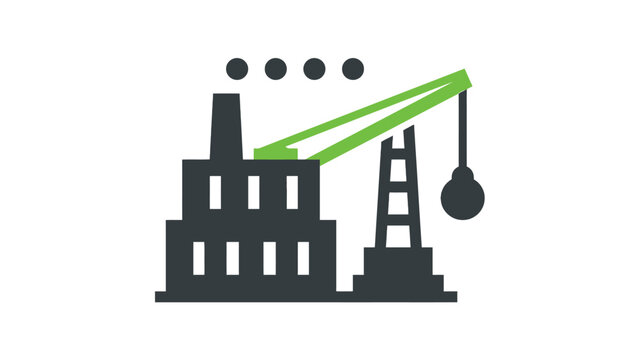 Minimalist industrial factory icon featuring a crane with wrecking ball rendered in flat vector style
