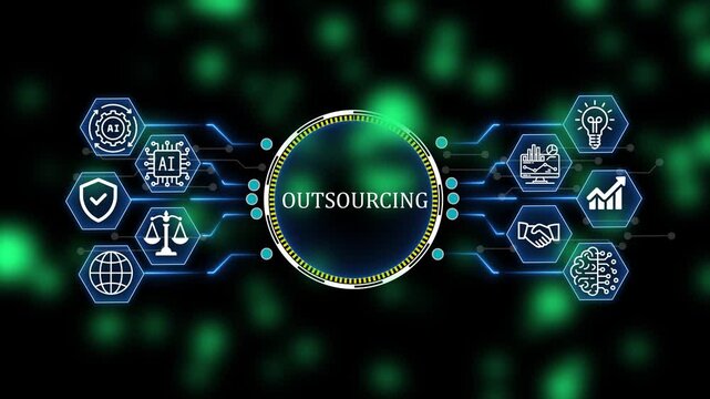 Futuristic outcrossing and Cloud Technology Network with AI, Cybersecurity and Digital Business Icons. 4k animation