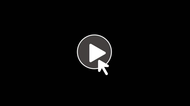 File #: 2033122799Mouse cursor clicking play button to pause in circle icon animation, minimalist white media player user interface controller on black background 4k motion video.