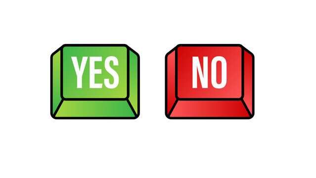 Yes and No keyboard buttons, green and red choice keys, decision making icons for voting and online surveys