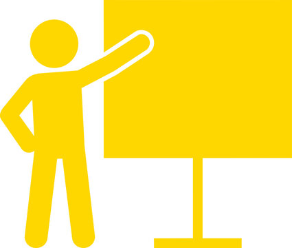 Yellow Stick Figure Pointing at Presentation Board Teaching Icon Isolated on Transparent Background PNG Vector