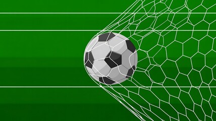 Fototapeta premium Soccer Ball Scoring a Goal in the Net on a Green Field Background Illustration