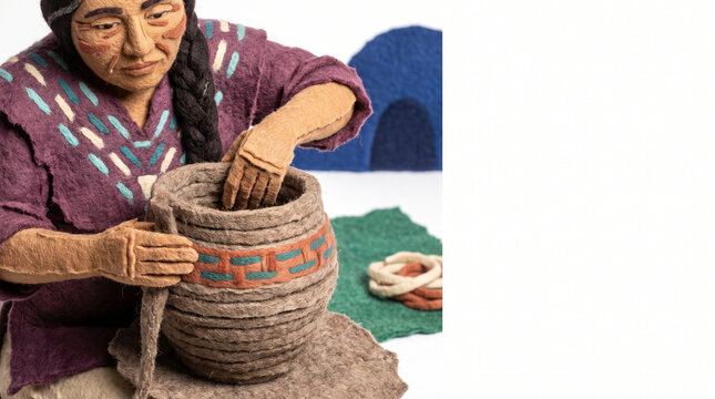 Indigenous craftsperson shaping pottery with traditional techniques  