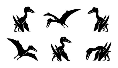 Pterodactyl Silhouettes, Flying Reptile Icons, Prehistoric Creature Vector Set, Dinosaur Graphics © Iqbal