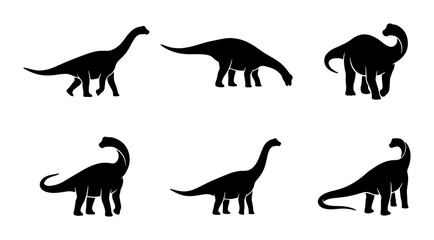 Dinosaur Silhouettes, Prehistoric Brontosaurus Icons, Jurassic Era Vector Set, Ancient Reptile Graphics © Iqbal