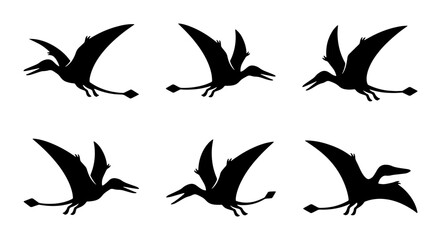 Pterodactyl Flying Animation Sequence, Prehistoric Reptile Silhouette Set, Ancient Creature Motion Graphics © Iqbal