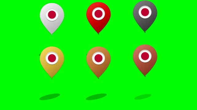 Location pin collection with multiple map markers on green background
