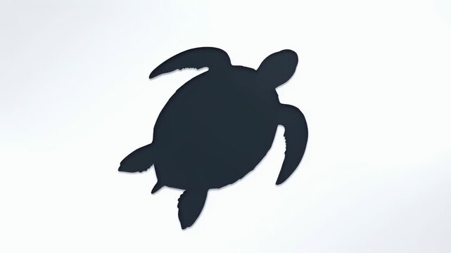 Sea turtle silhouette glides diagonally across a pale minimal background. Marine conservation campaigns, wildlife education, and environmental presentations.