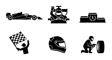 Obraz premium Formula 1 Racing Icons: Speed, Victory, and Pit Stop Vector Set
