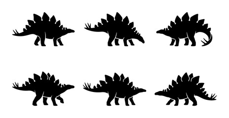 Stegosaurus Dinosaur Silhouettes, Prehistoric Reptile Icons, Ancient Creature Vector Graphics © Apurbo