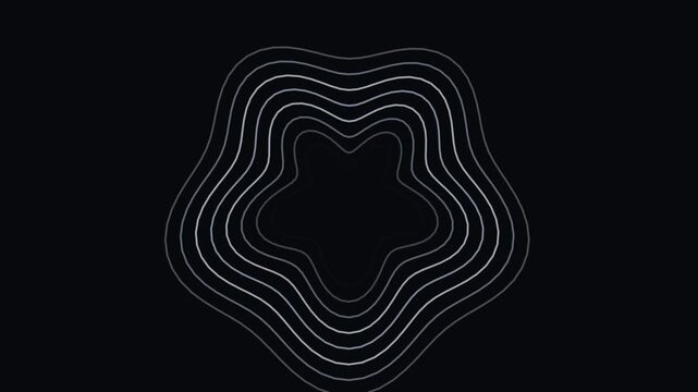 Abstract Glowing Star Shape With Concentric Expanding Rings Moving On Dark Background