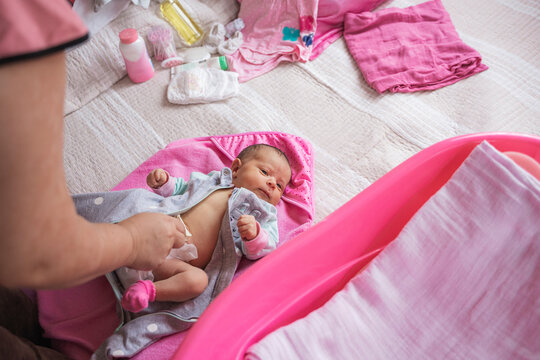 Caring for a newborn baby during changing time