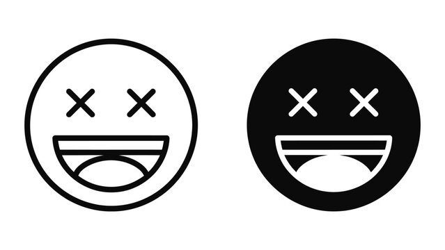 Dizzy happy emoticon icon in outline and solid style vector illustration