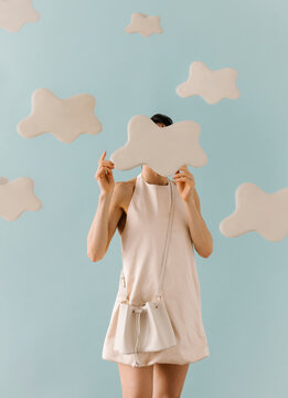 Pastel Cloud Fashion Mask Portrait