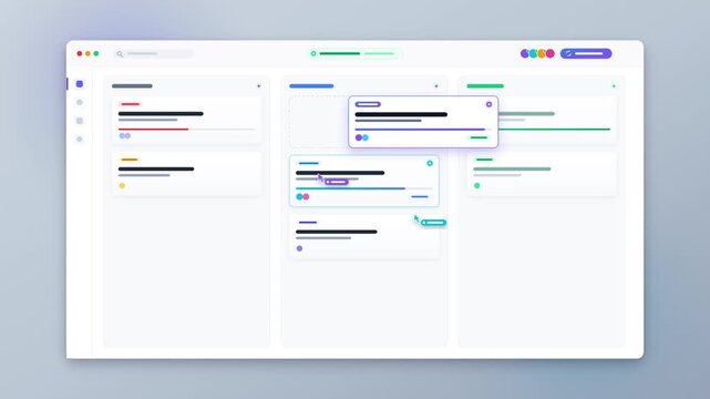 Modern project management dashboard UI concept with abstract task cards and workflow organization, featuring a clean minimalist design for digital productivity and software development.