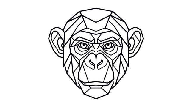 A stylized geometric monkey head illustration in black and white line art.