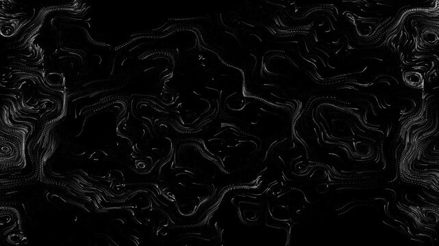 Abstract dark background with liquid flowing silver lines and glossy texture