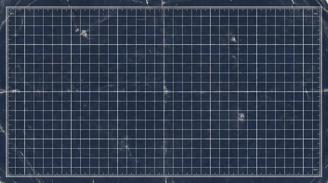 Blue blueprint paper retro technical drafting grid background with damaged texture, vintage architecture plan and engineering design texture, old schematic blueprints with grunge effects