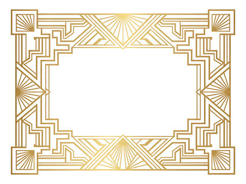 Elegant art deco gold border frame with geometric lines and vintage patterns