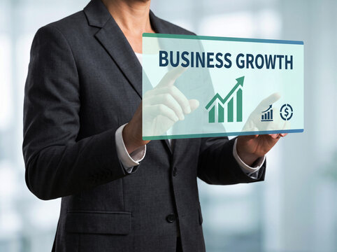 business growth represented on futuristic holographic interface with rising graph and financial charts.