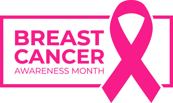 Breast cancer awareness month vector graphic illustration featuring a bold pink ribbon symbol inside a clean modern rectangular border frame