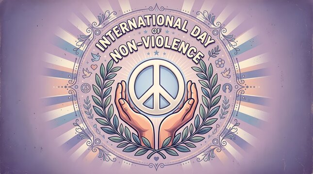 Peace symbol held by hands with laurel wreath vector illustration