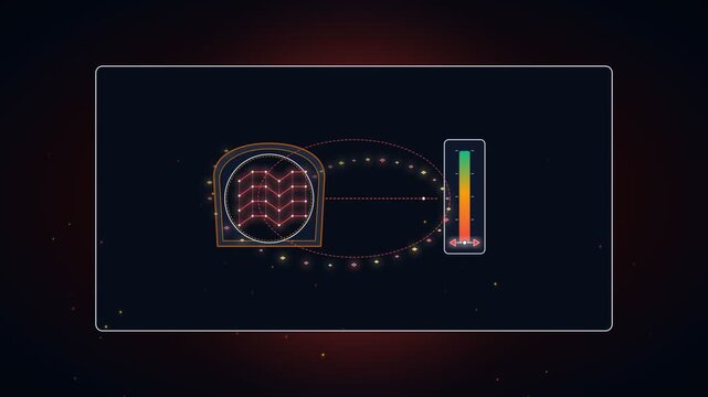 Futuristic digital interface with glowing abstract data graphics and indicators