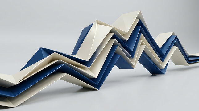 Abstract geometric paper wave design with blue and white colors transparent background