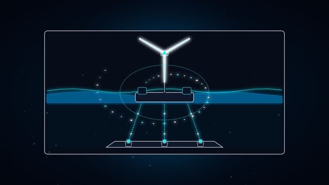 Futuristic offshore wind turbine and marine energy technology digital concept graphic