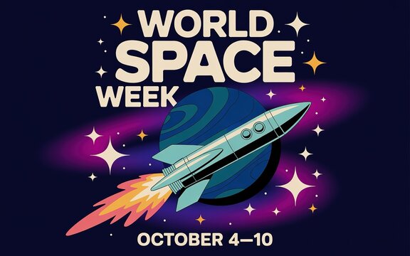 World space week retro rocket illustration