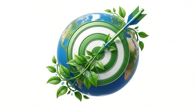 Sustainable Development Goal Target Earth with Arrow and Leaves Isolated