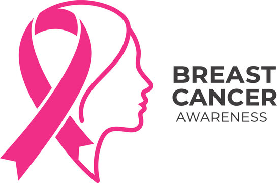 Breast cancer awareness vector illustration featuring a stylized pink ribbon shaped like a woman profile silhouette for medical health campaigns