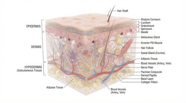 Illustration of human skin layers cross section