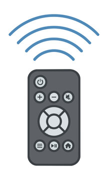 Minimalist remote control icon with radiating wireless signal lines on a white background, technology connectivity concept