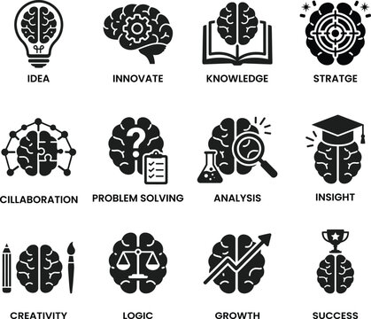 Brain Concept Icons for Creativity, Innovation, and Success