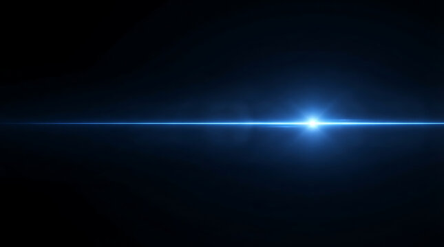 Bright glowing light beam in dark space with starburst effect