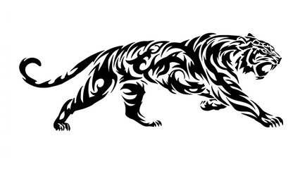Obraz premium Tribal Running Tiger Attack Pose Tattoo Vector Illustration