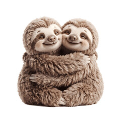 Fototapeta premium Two cute fluffy sloths hugging each other isolated on transparent background