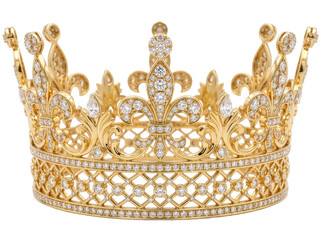Ornate Golden Crown Featuring Intricate Fleur de Lis and Diamond Accents © Laura
