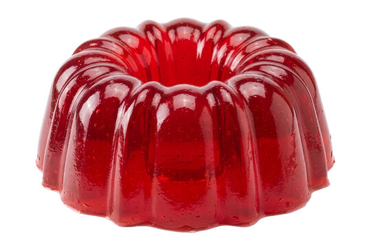 Glossy red gelatin dessert in a fluted ring mold shape