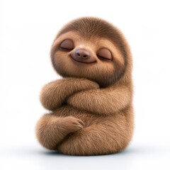 Fototapeta premium Adorable Sloth Character Hugging Itself in a Cozy Soft-Focus Environment