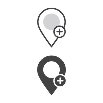 Map pin icons with plus signs for adding locations