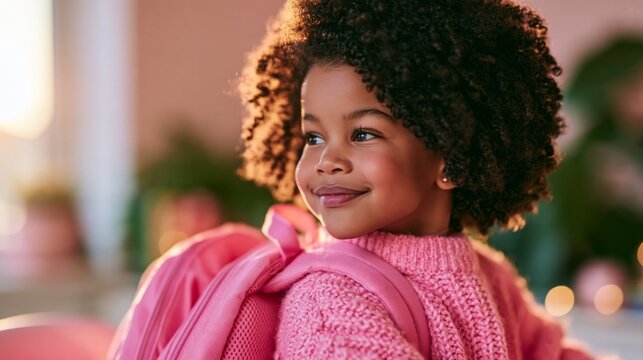 Young african american student wearing a backpack and smiling, ready for learning