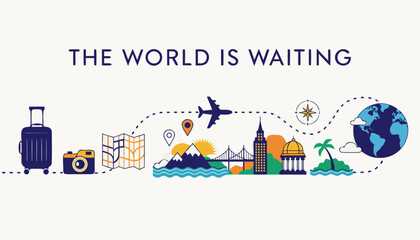 Naklejka premium Vibrant tourism day poster featuring colorful travel icons and global destinations