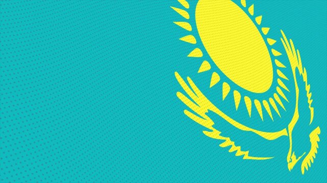 Flag of Kazakhstan waving slowly in the foreground and moving upwards.