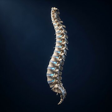 3d rendering of a human vertebral column showing the spine structure with intervertebral discs isolated against a dark blue background